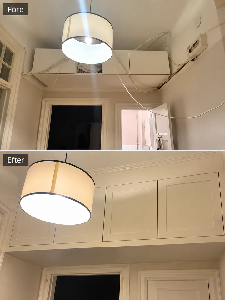 Före och efter: förvaring ovanför två dörröppningar